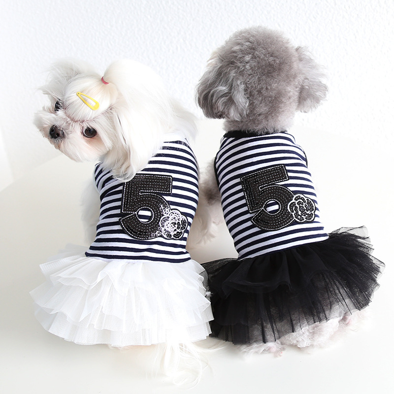 Pet Costume Dress Nautical Striped Top with Tulle Skirt for Dogs And Cats